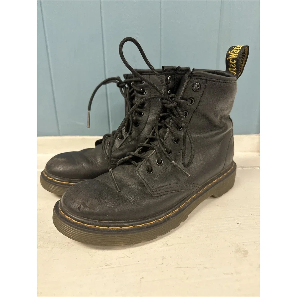 Dr. Martens 1460 J Black Leather Lace Up Zip Ankle Boots Kid's Size US 1‎ UK Q3